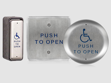Mounted push-to-open buttons for motorized ADA Turnstiles